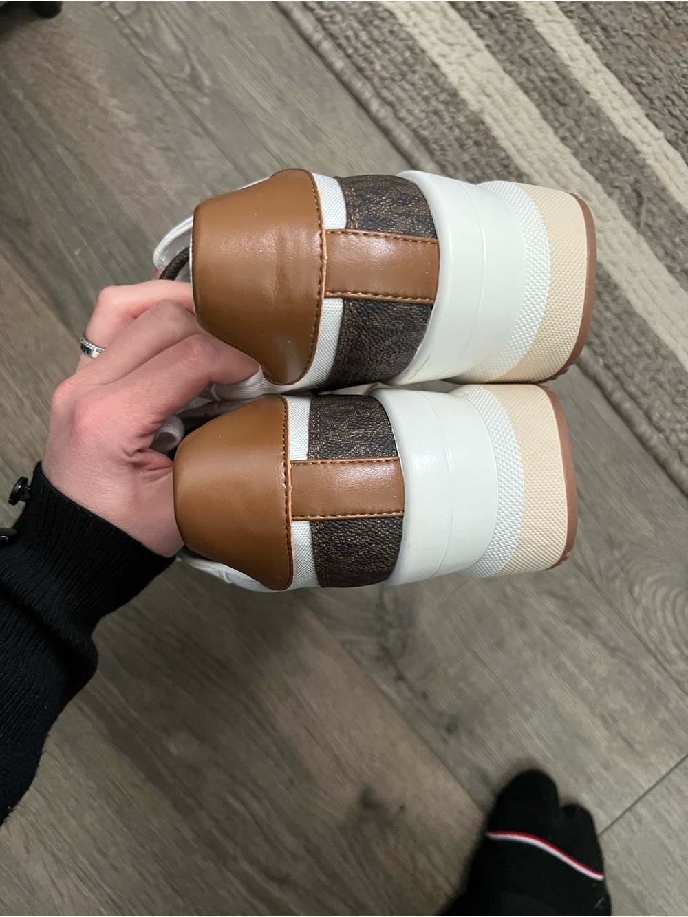 Michael Kors White, Brown & Tan Platform Sneakers